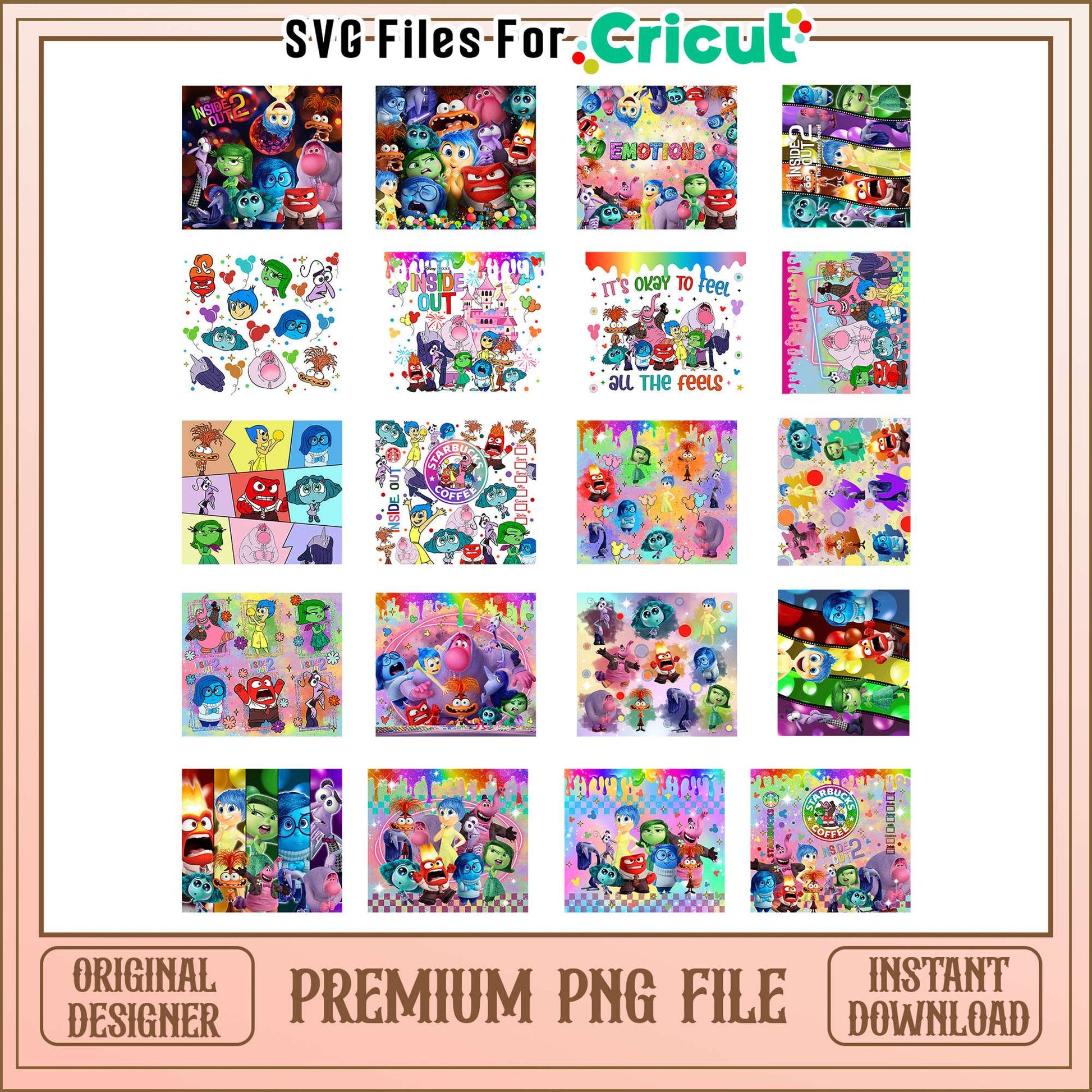 Inside out 2 tumbler design bundle png, cartoon inside out​ png