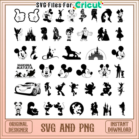 Disney characters black design bundle svg, disney cartoon characters​ svg