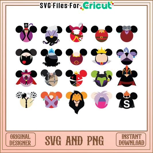 Mickey head disney villains bundle svg, disney villain​ svg