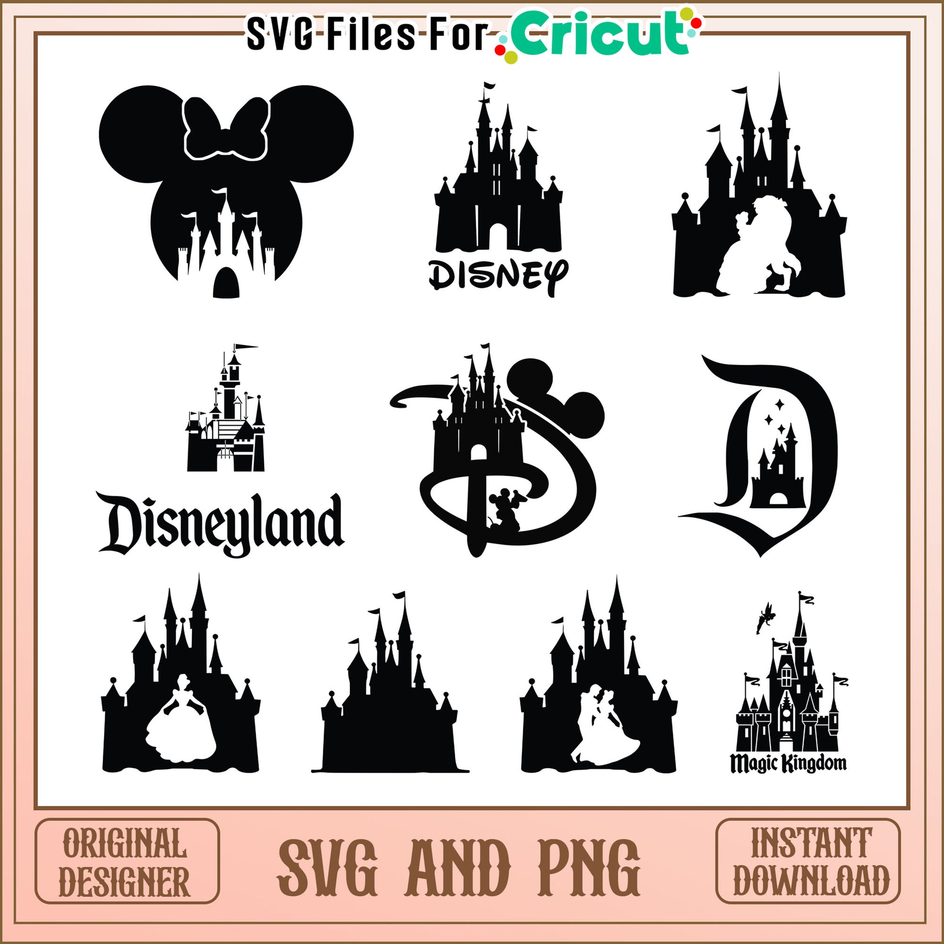 Disneyland castle black white bundle svg, disney castle svg