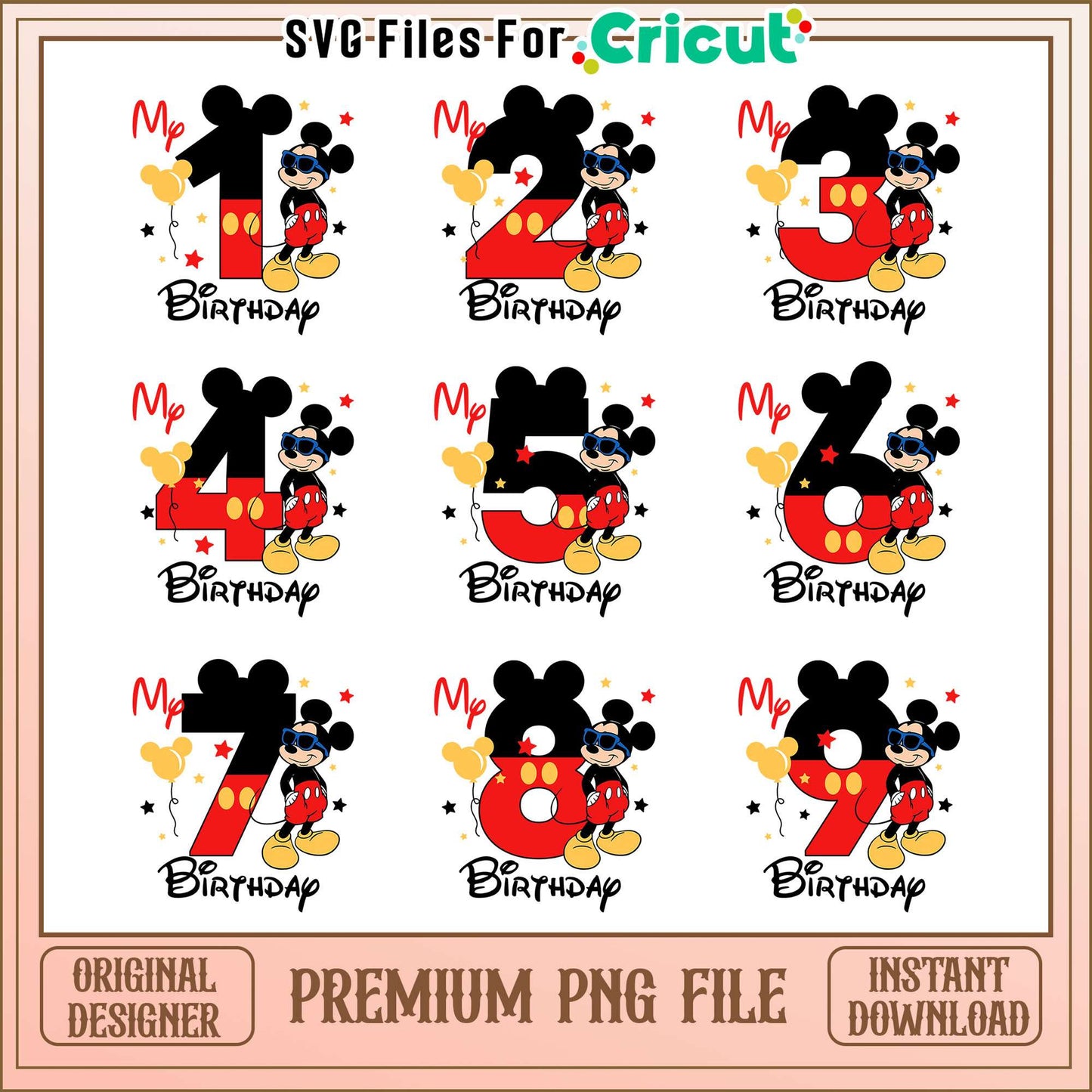 Mickey my birthday numbers bundle png, mickey mouse birthday​ png