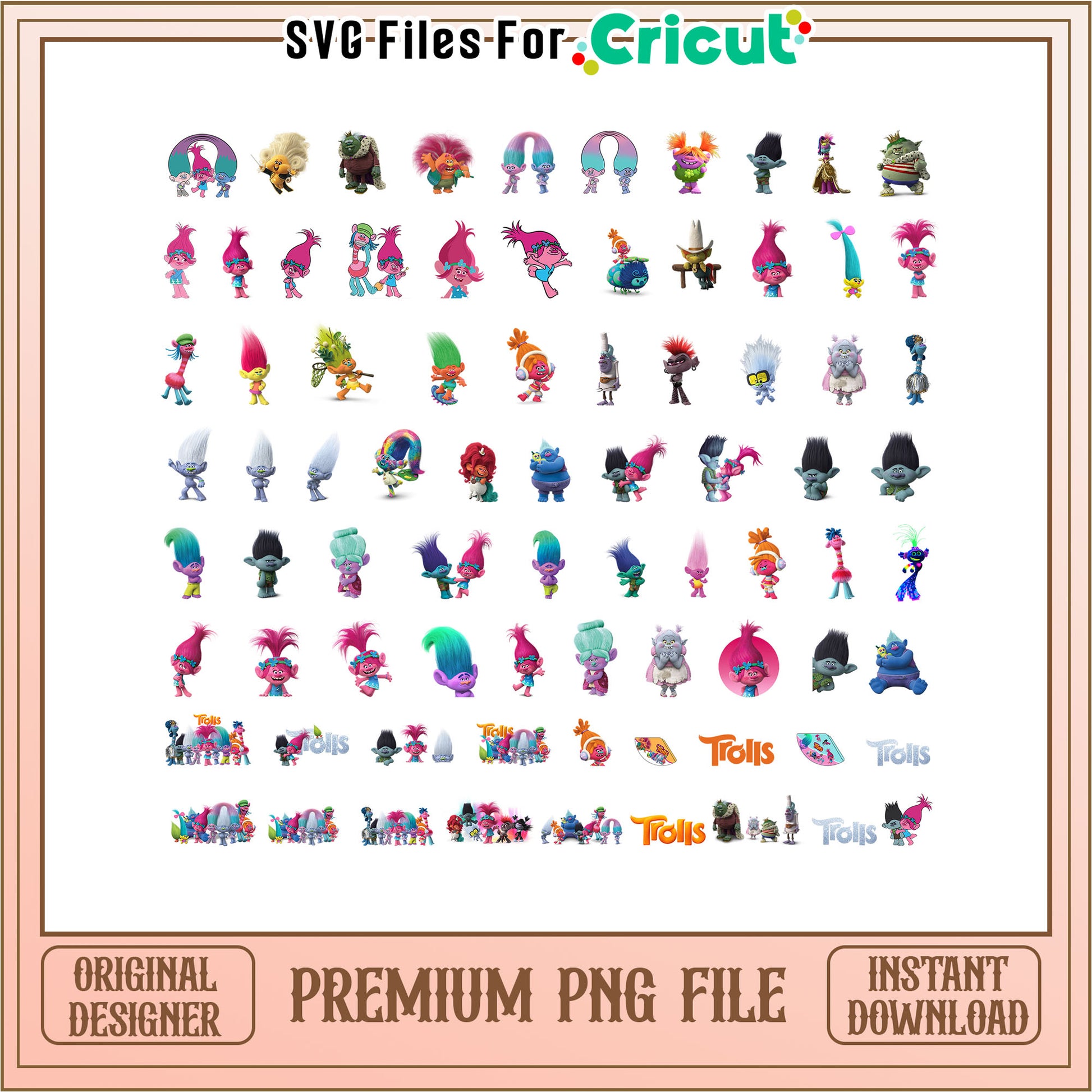 Trolls characters cartoon bundle png, characters trolls​ png