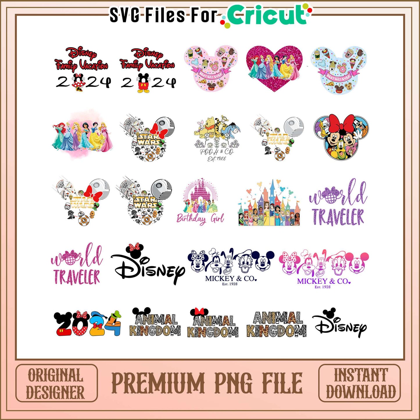 Disney princess castle bundle png, mickey and friends png