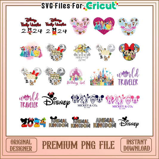 Disney princess castle bundle png, mickey and friends png