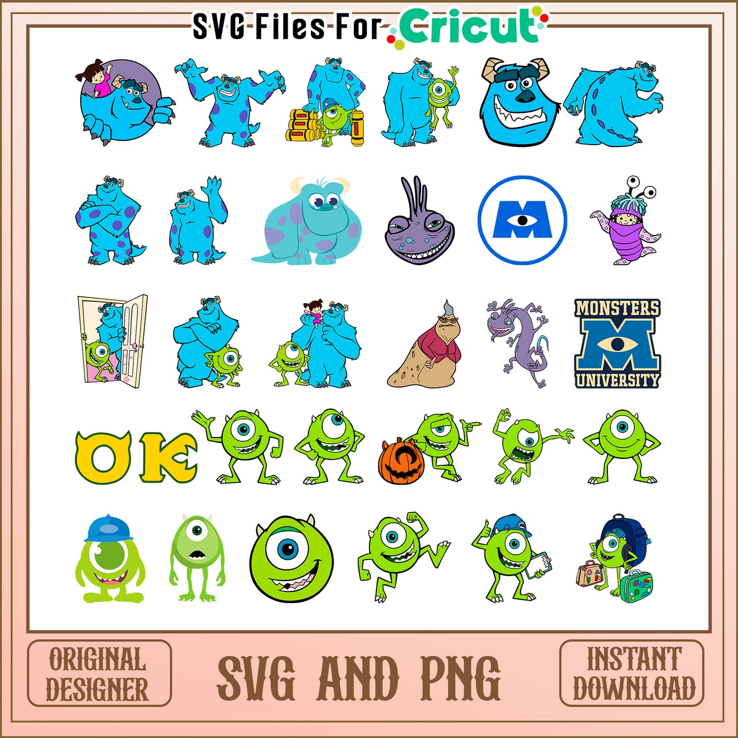 Monsters, Inc characters bundle svg, mike wazowski and sully​ svg