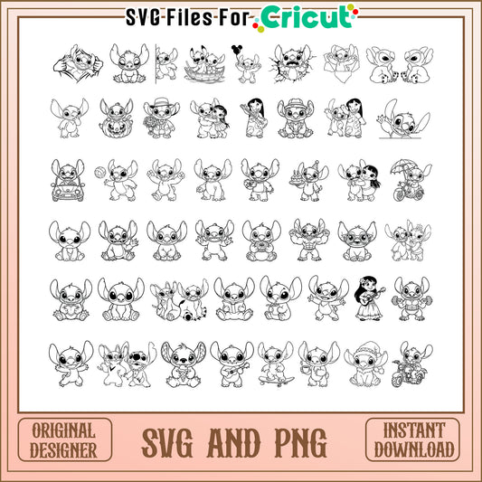 Disney stitch and Lilo black white bundle svg, disney stitch​ svg