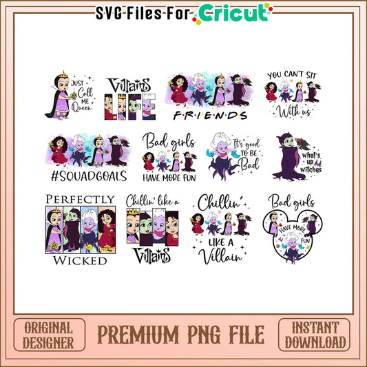 Disney villains chibi bundle png, disney villain witch png, disney png