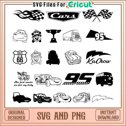 Disney cars members black white bundle svg, disney cars​ svg