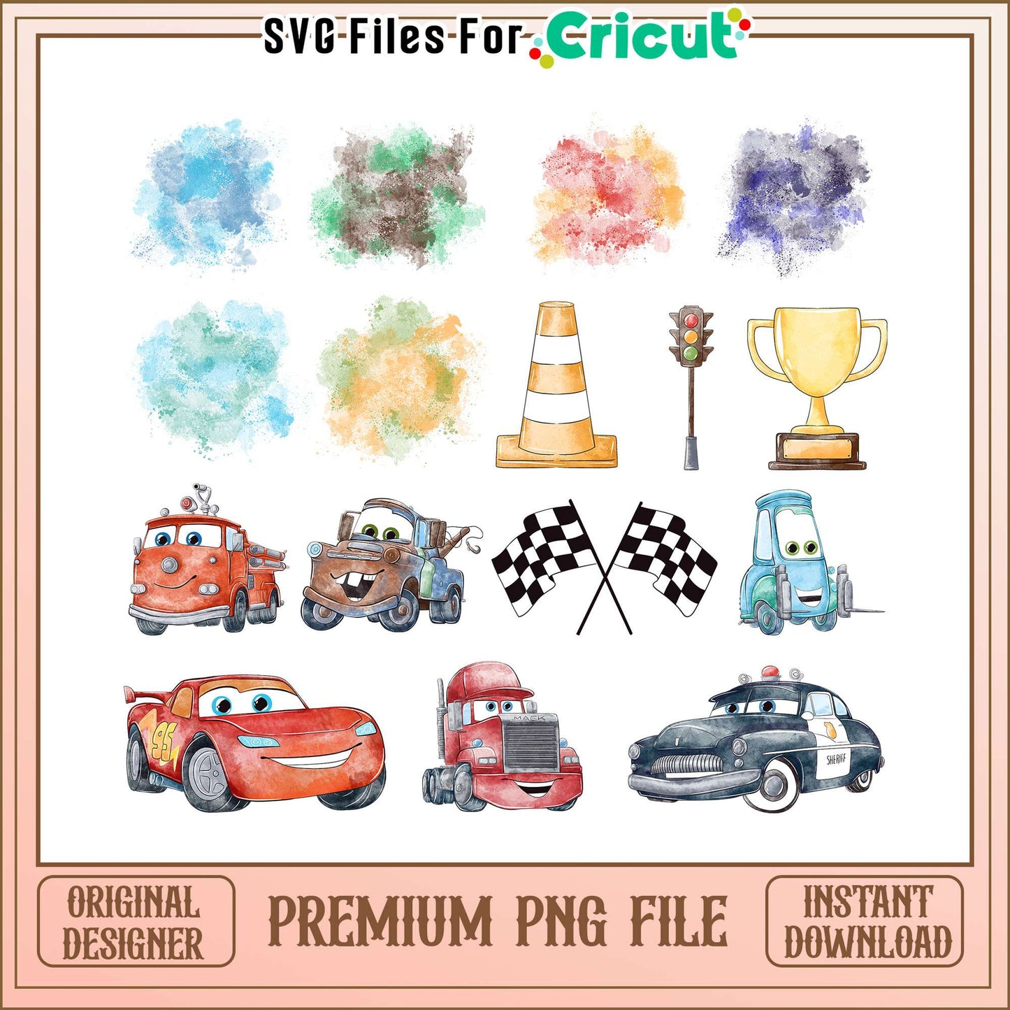 Disney cars watercolor design bundle png, Disney cars png