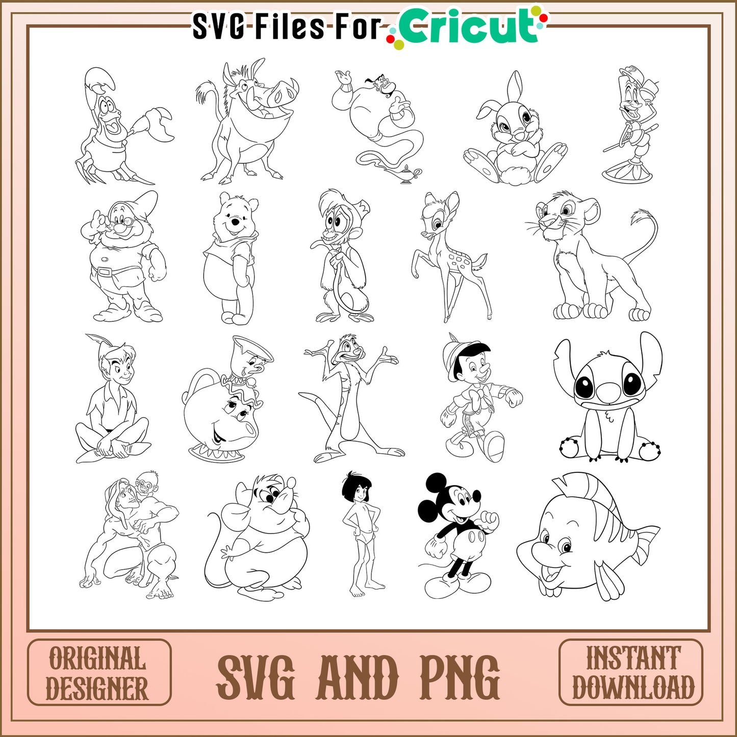 Disney characters black white bundle svg, Disney characters svg