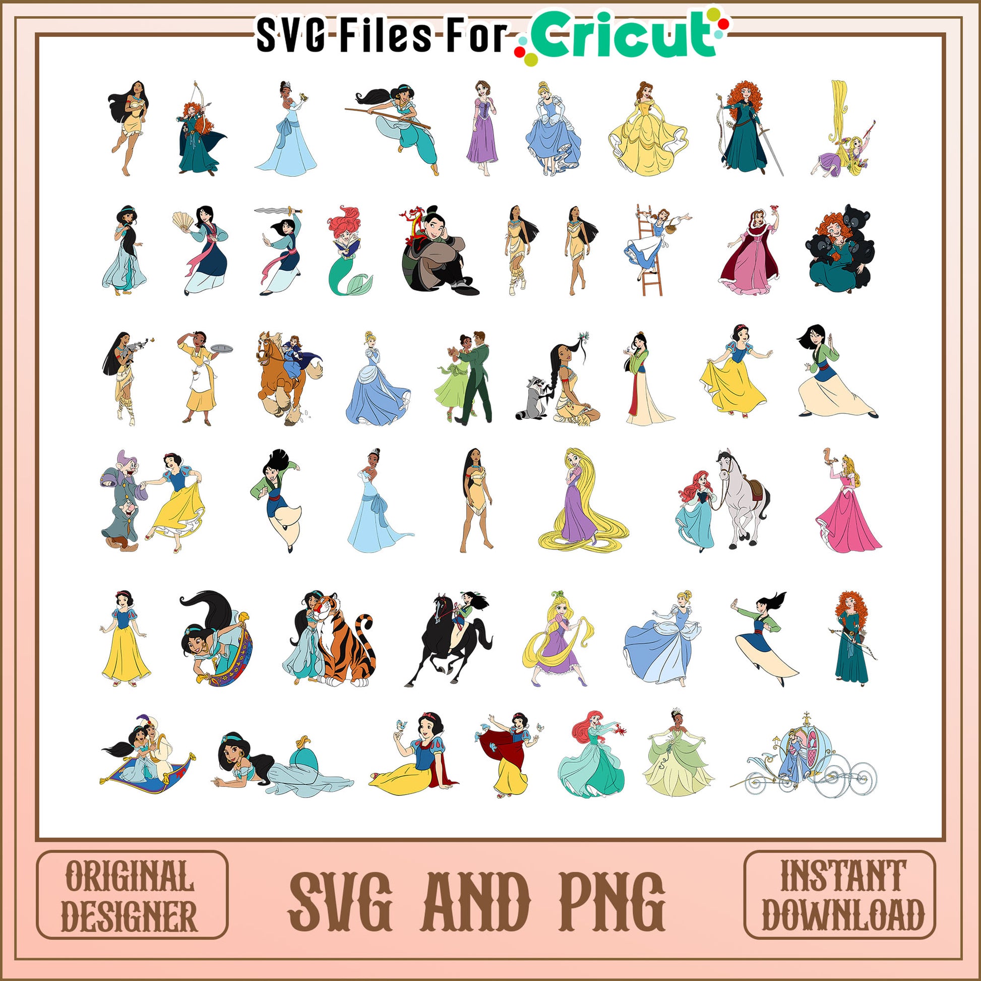 Disney princess characters bundle svg, princess disney​ svg