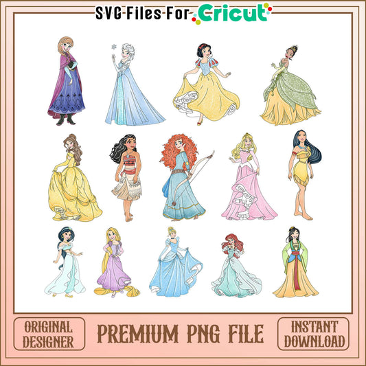 Disney princess characters design bundle png, disney princess characters​ png