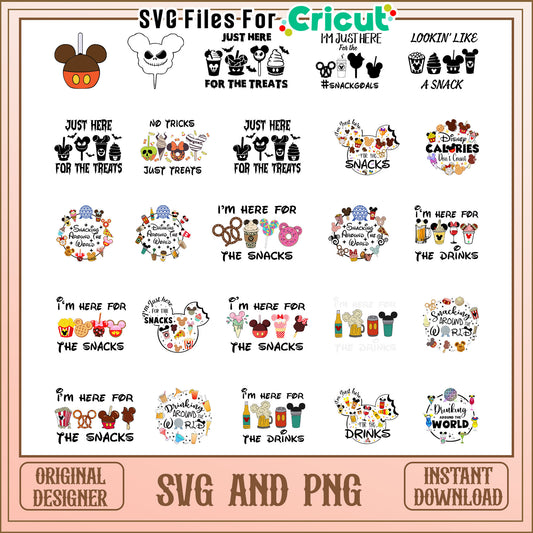 Disney quotes bundle svg, i'm here for the snacks bundle svg, disney snacks​ svg, halloween svg
