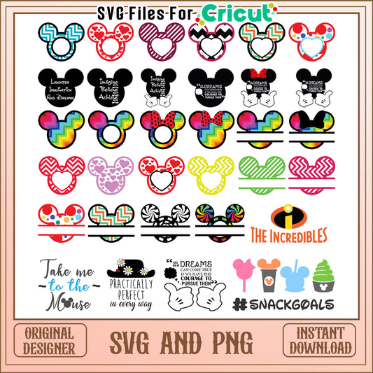 Dinsey mouse head design bundle svg, mouse head svg, disney svg