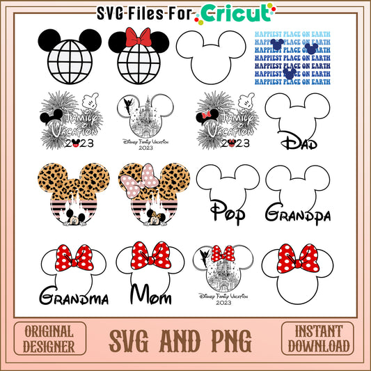 Disney mouse head family bundle svg, mouse head​ svg, disney svg