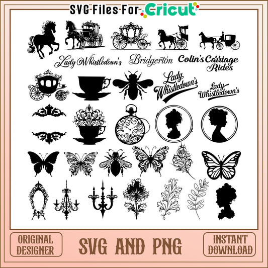 Lady whistledown black white bundle svg, lady whistledown logo​ svg