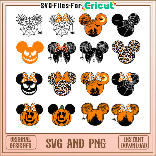 Disney mouse head halloween bundle svg, mickey halloween head​ svg
