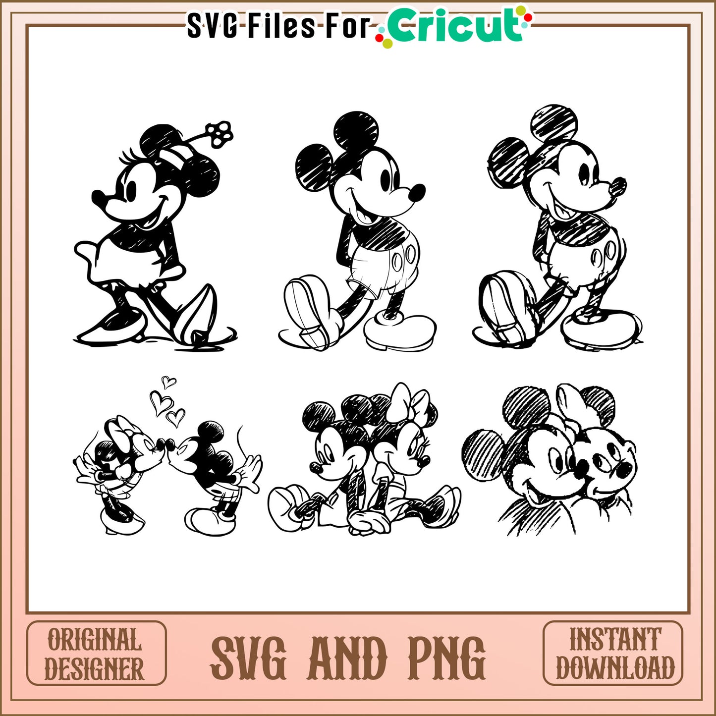 Mickey couple black white bundle svg, mickey mouse kissing minnie​ svg