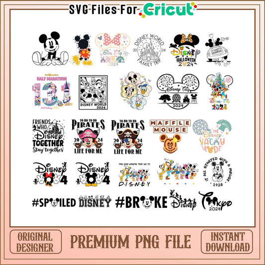 Disney world 2024 design bundle png, mickey and friends png