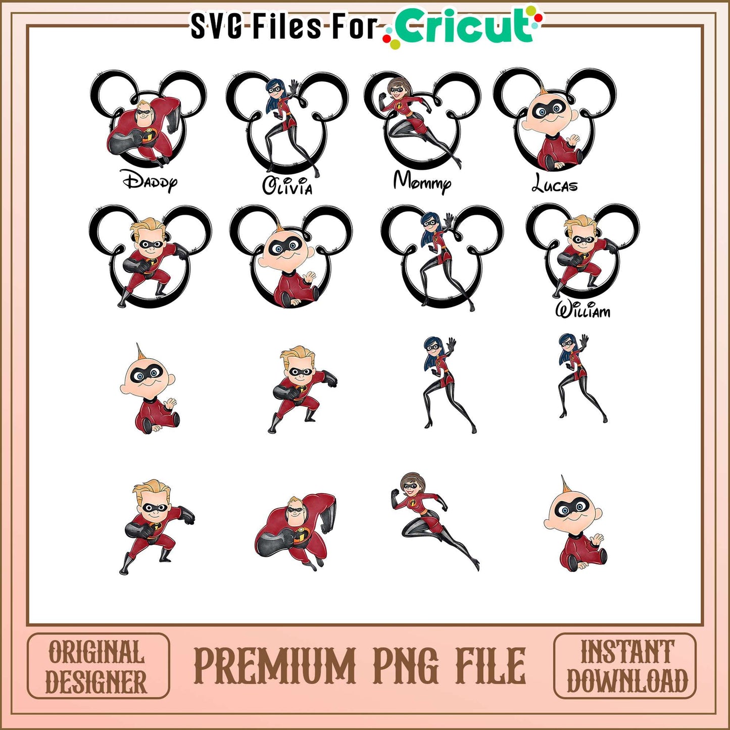 The Incredibles members bundle png, mickey head png, the incredibles​ png