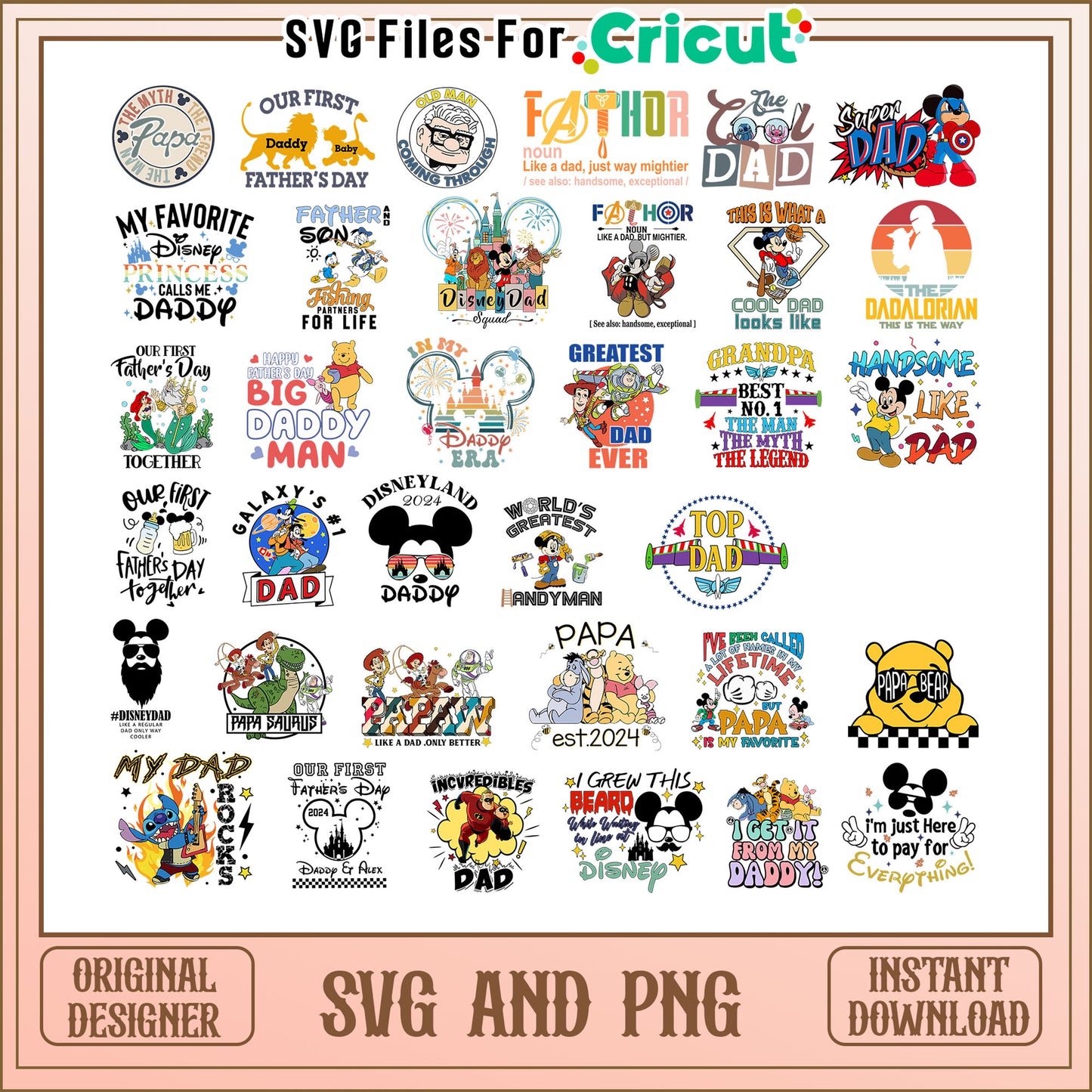 Disneyland daddy 2024 bundle svg, disney pixar characters​ svg