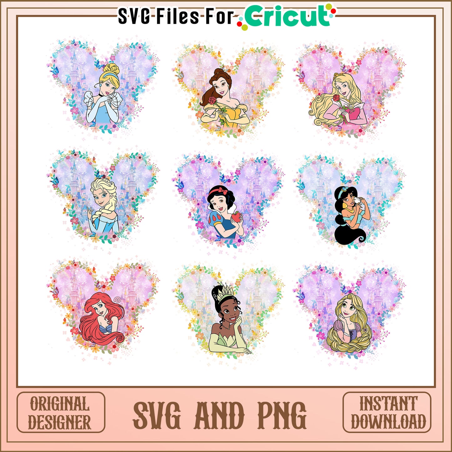 Disney princess mickey head bundle svg, disney princess svg, castle svg