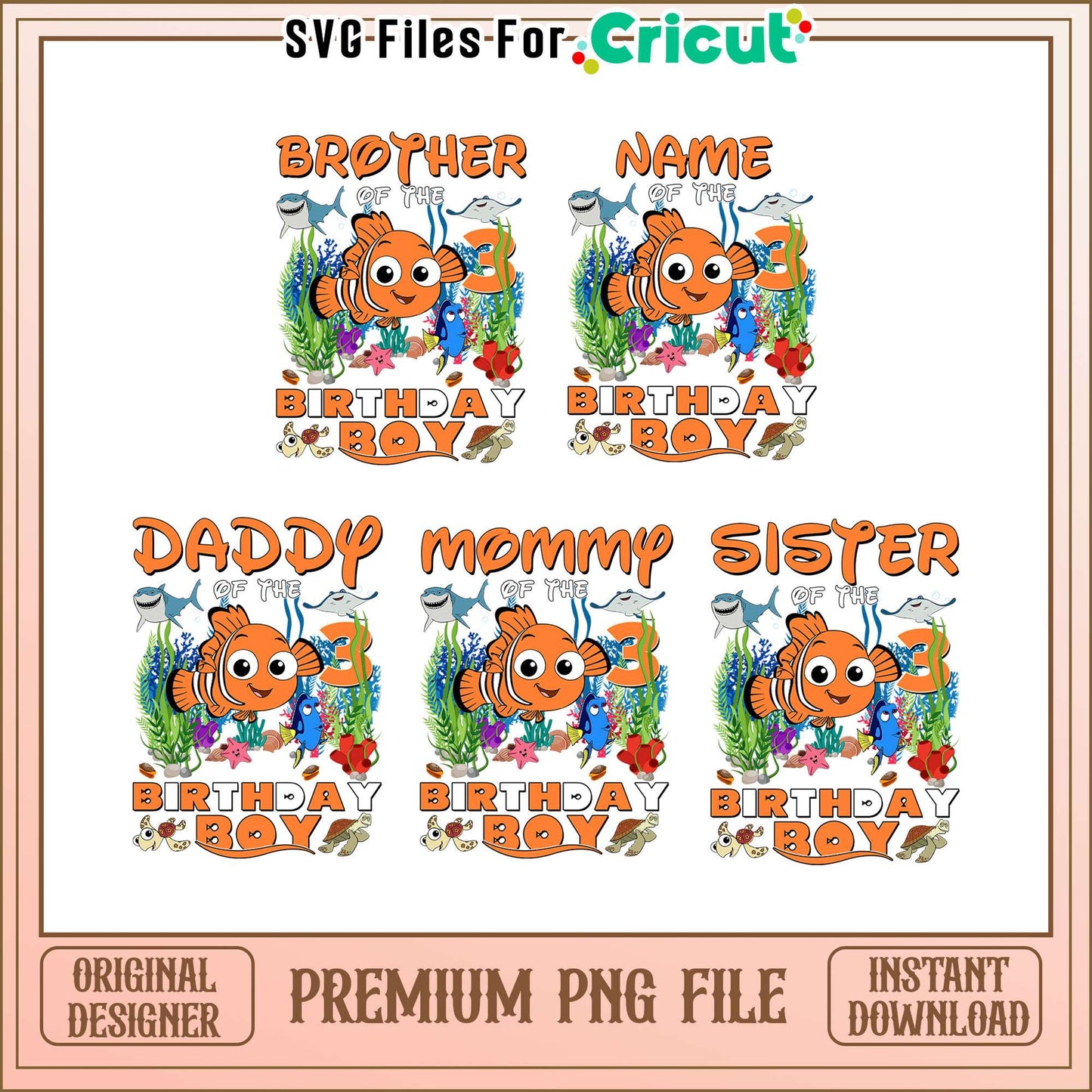 Nemo family of the birthday boy bundle png, nemo birthday​ png