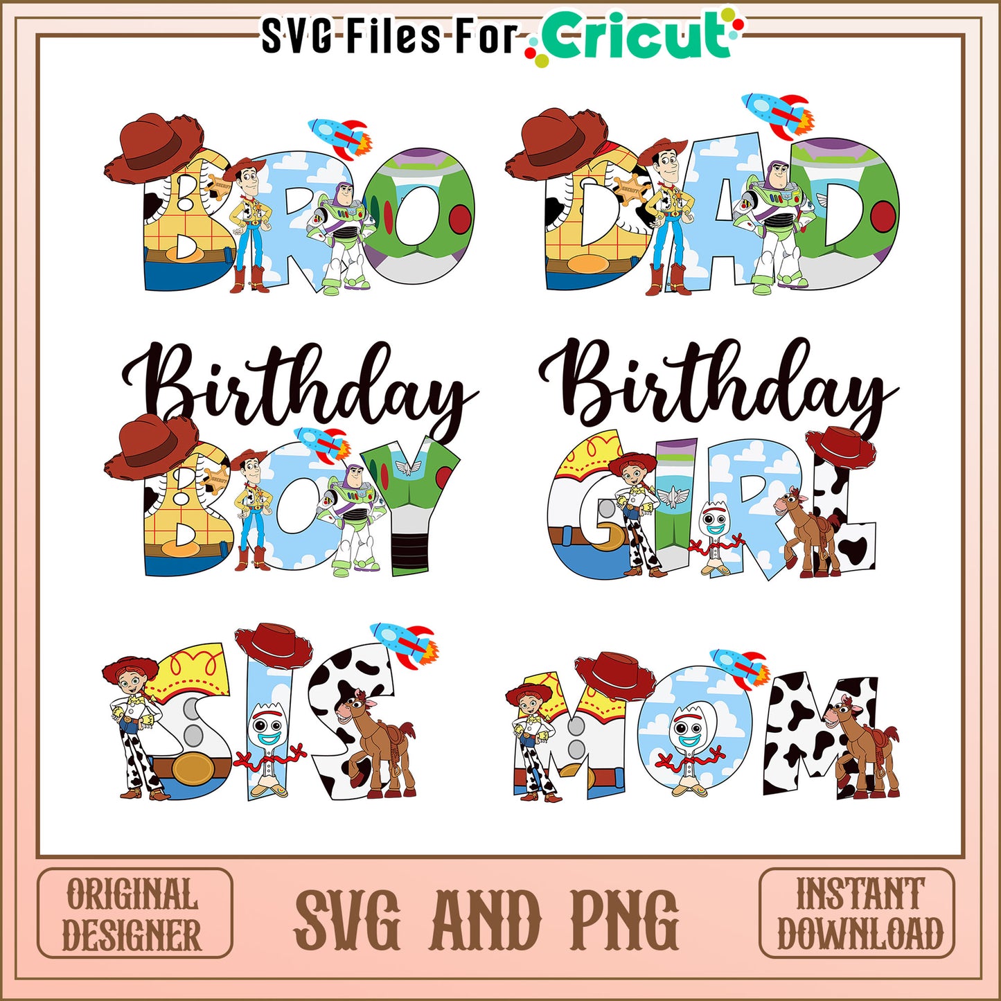 Toy story family birthday bundle svg, toy story happy birthday​ svg