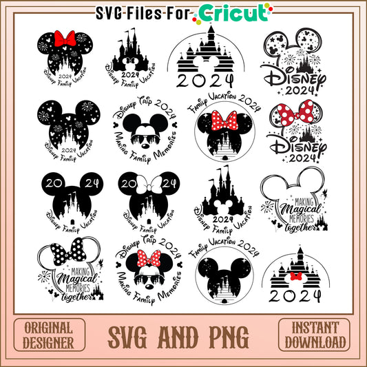 Disney family vacation 2024 bundle svg, mouse head​ svg, disney castle svg