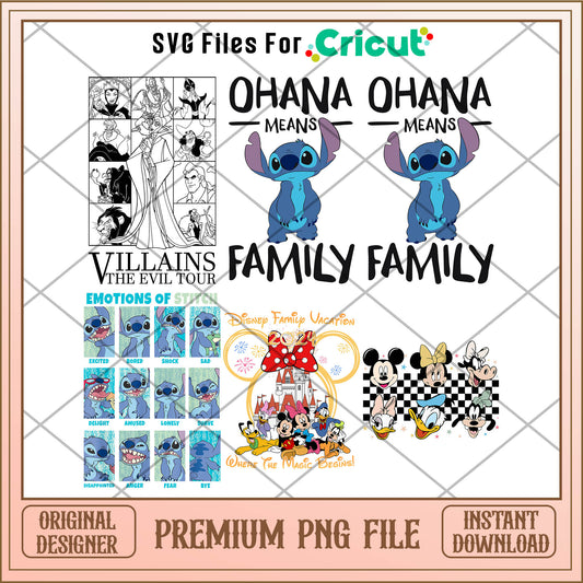 Disney Ohana and Villains PNG Bundle, Cartoon disney bundle