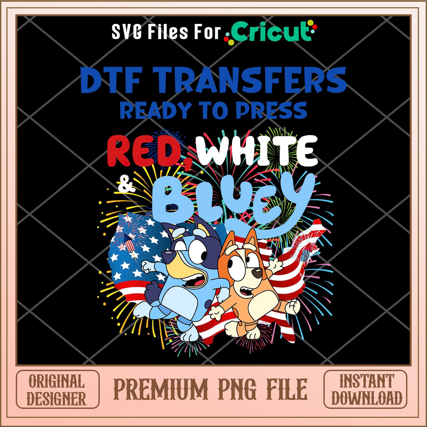 DTF transfers ready to press red, white, blue cartoon png