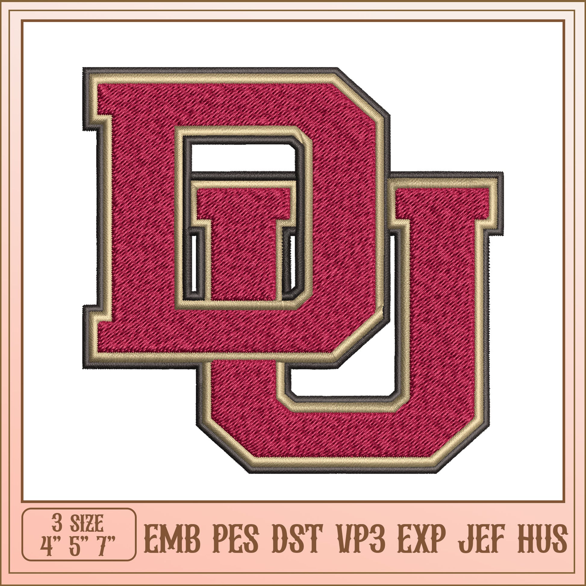 DU Embroidery Design 3 Sizes EMB PES DST