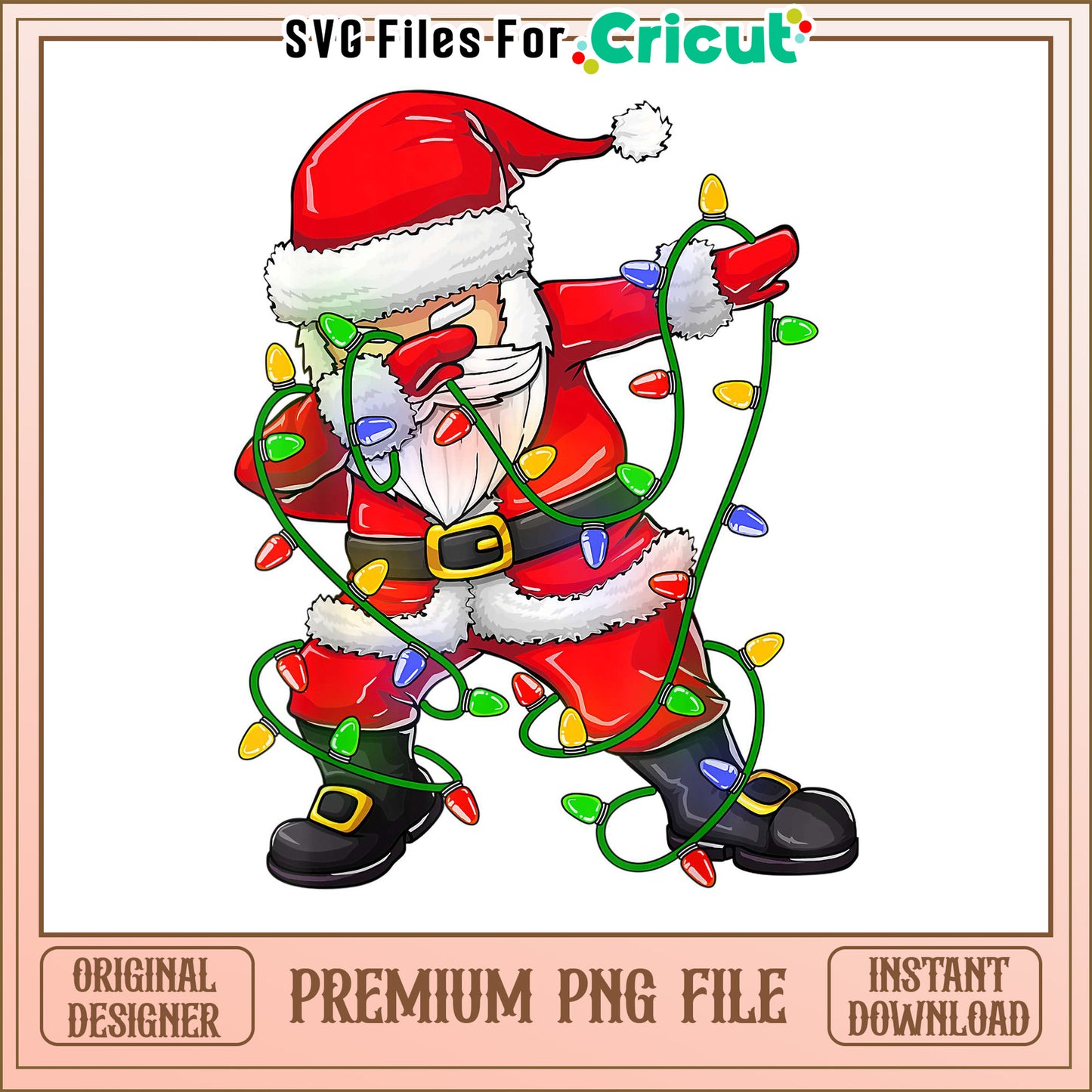 Dabbing Santa PNG, Christmas Lights design for Cricut