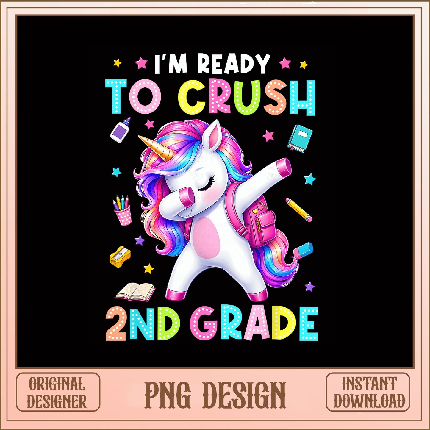Dabbing Unicorn 2nd Grade PNG, Back To School PNG, Unicorn PNG