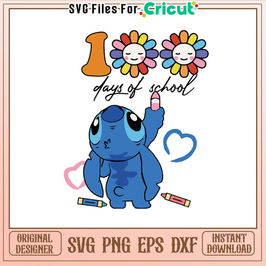 Daisy flower 100 days of school svg, stitch drawing svg