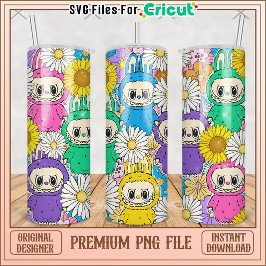 Daisy flowers labubu tumbler png, labubu macaron​ png, the monsters labubu​ png