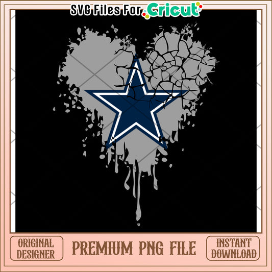 Dallas Cowboys Star Heart Design PNG, perfect for crafting projects