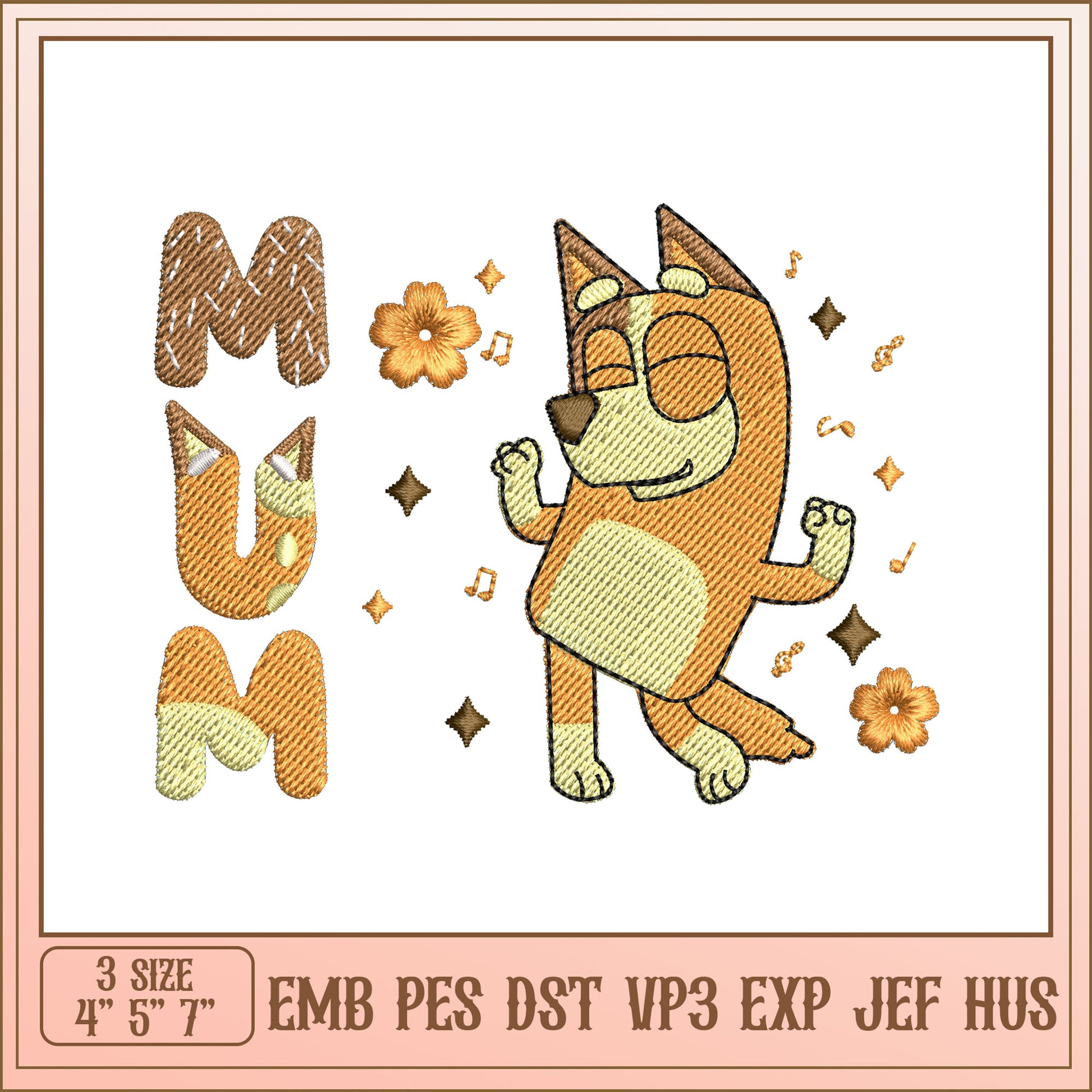 Dancing Dog Mum Embroidery Design