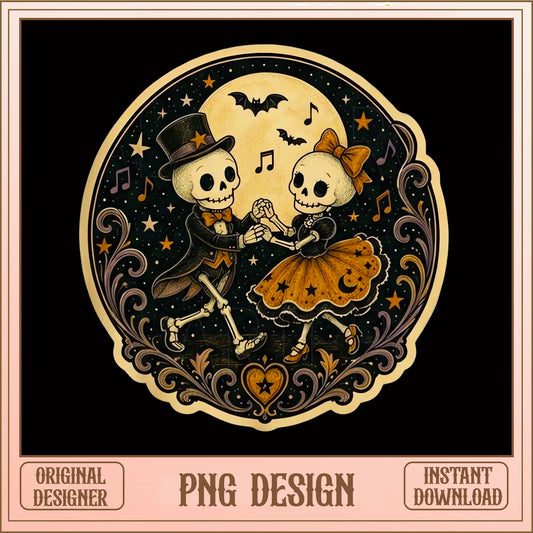 Dancing Skeleton Couple PNG, Halloween Vintage Skull, Spooky PNG