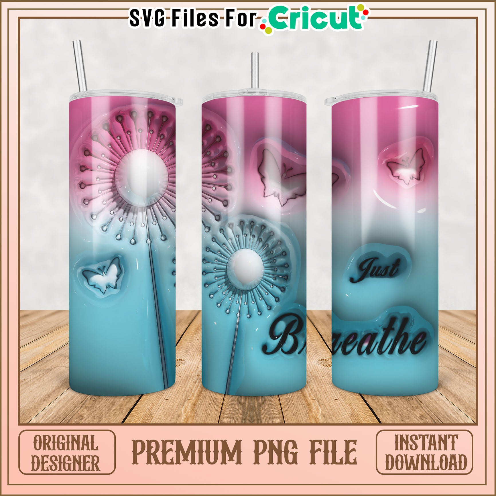 Dandelion Butterfly Tumbler PNG