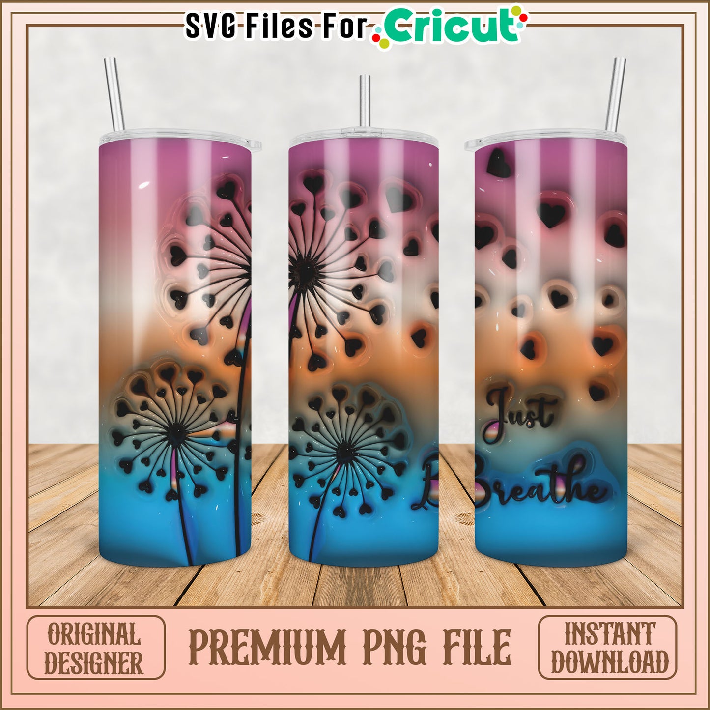 Dandelion Heart Tumbler PNG