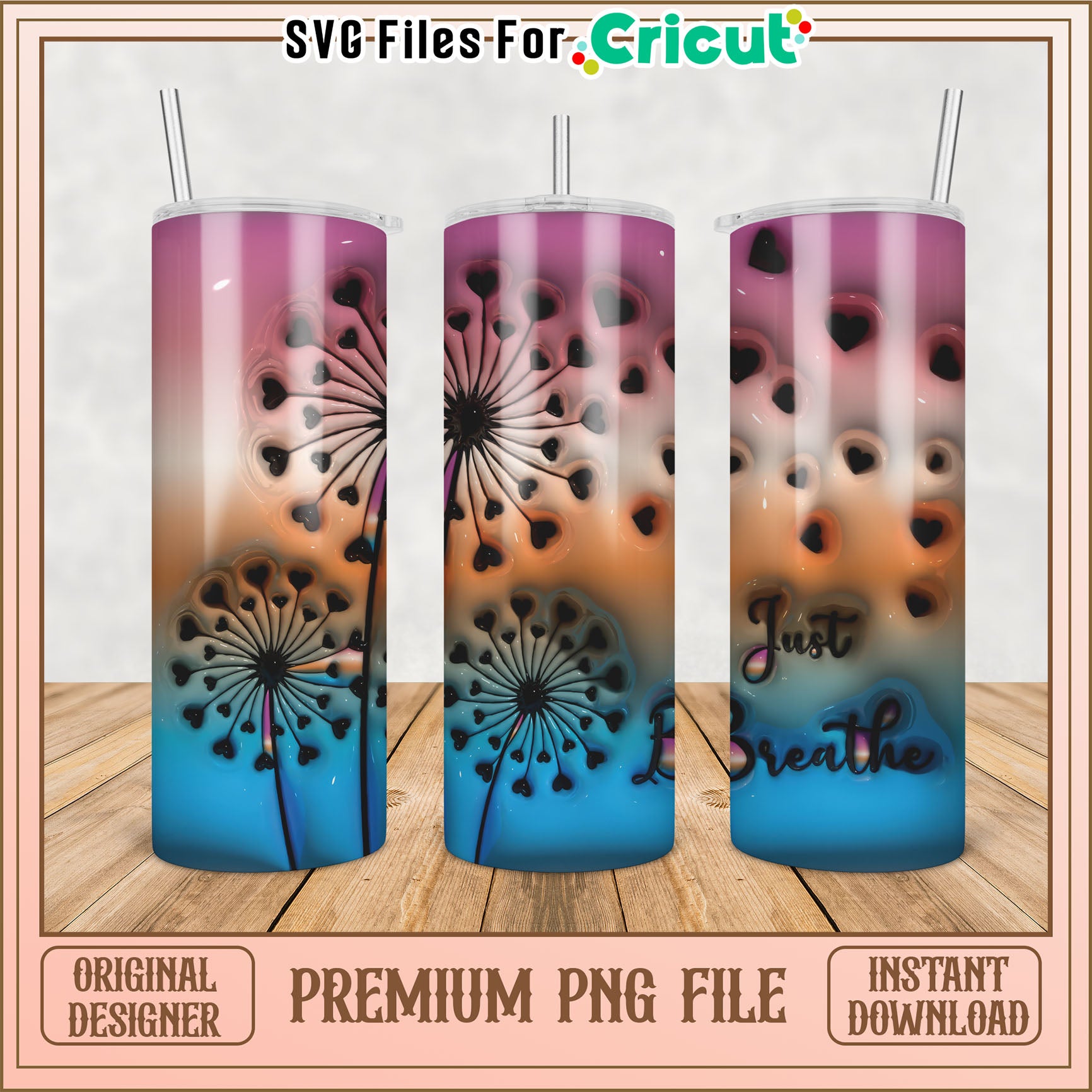 Dandelion Heart Tumbler PNG