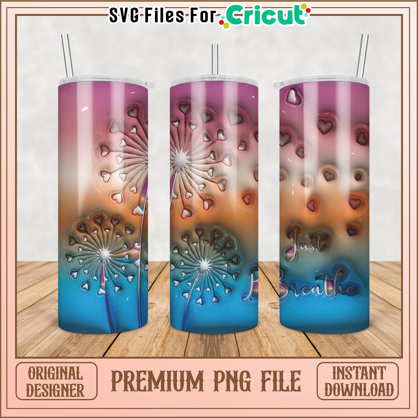 Dandelion Heart Tumbler PNG Design