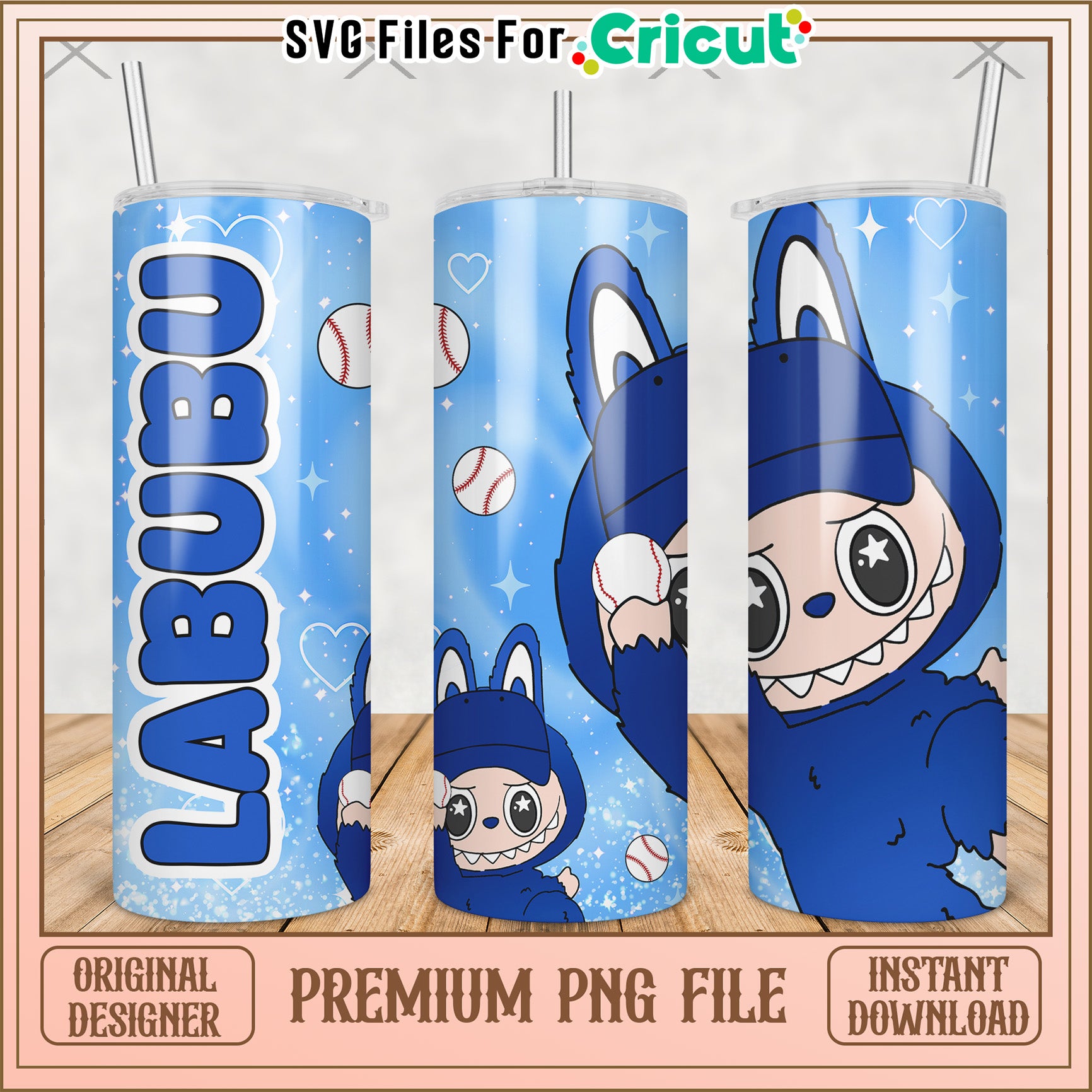 Dark blue labubu tumbler png, labubu macaron​ png, the monsters labubu​ png