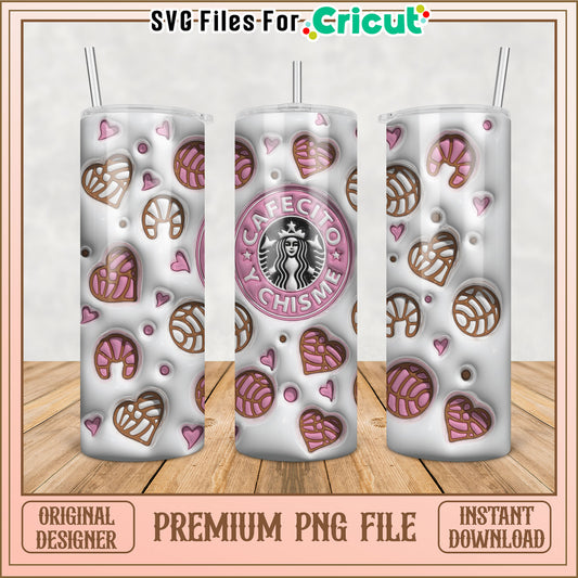 Delightful Tumbler Design with Hearts and Croissants PNG File Download