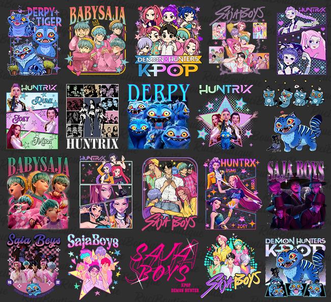 Demon hunter kpop logo bundle png, trendy idol warrior emblem bundle png, stylish korean bundle png