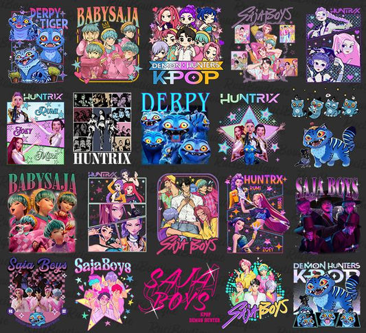 Demon hunter kpop logo bundle png, trendy idol warrior emblem bundle png, stylish korean bundle png