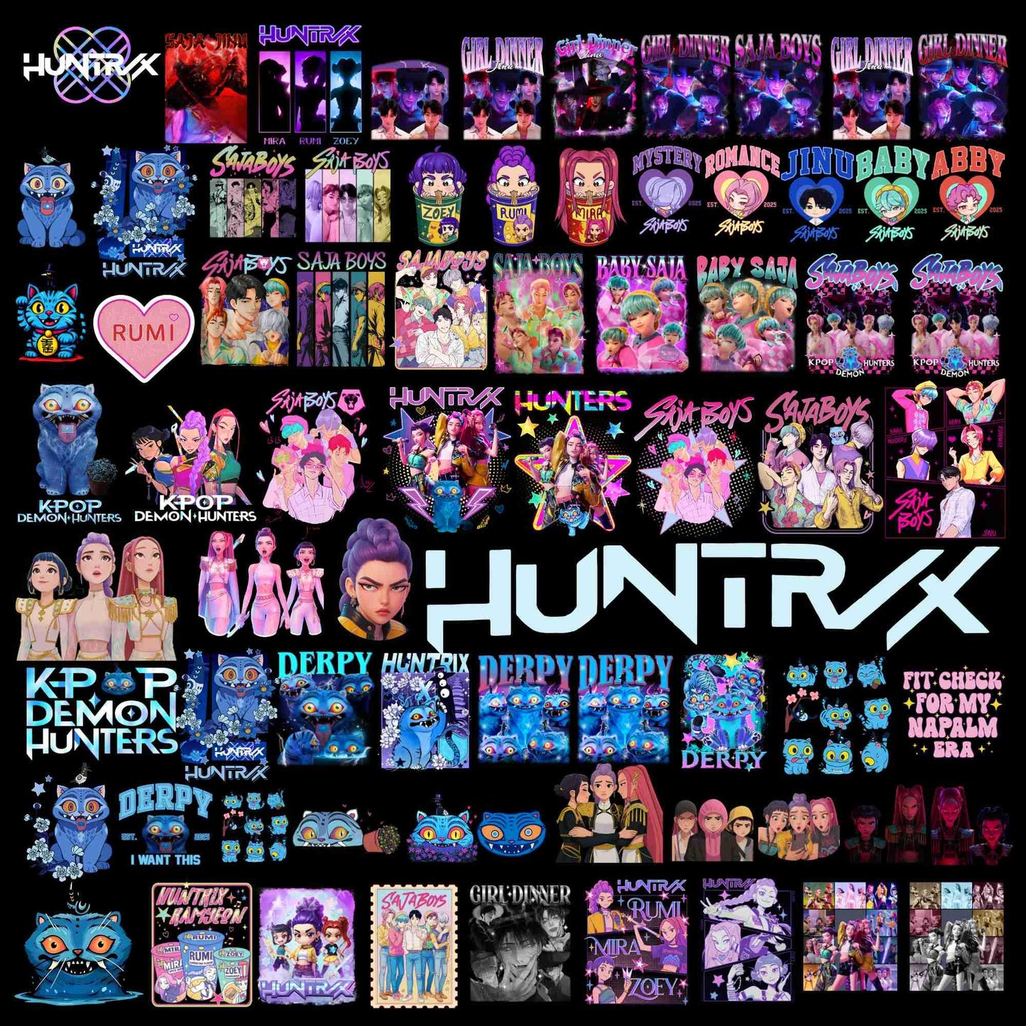 Demon hunters characters bundle png, fantasy warrior team bundle png, trending anime style bundle png