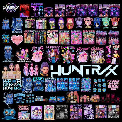 Demon hunters characters bundle png, fantasy warrior team bundle png, trending anime style bundle png