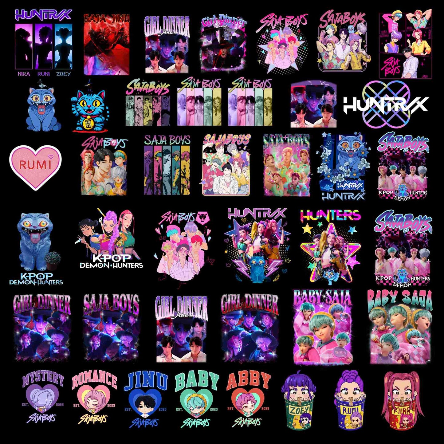 Demon hunters characters bundle png, fantasy warrior team bundle png, trending anime style bundle png